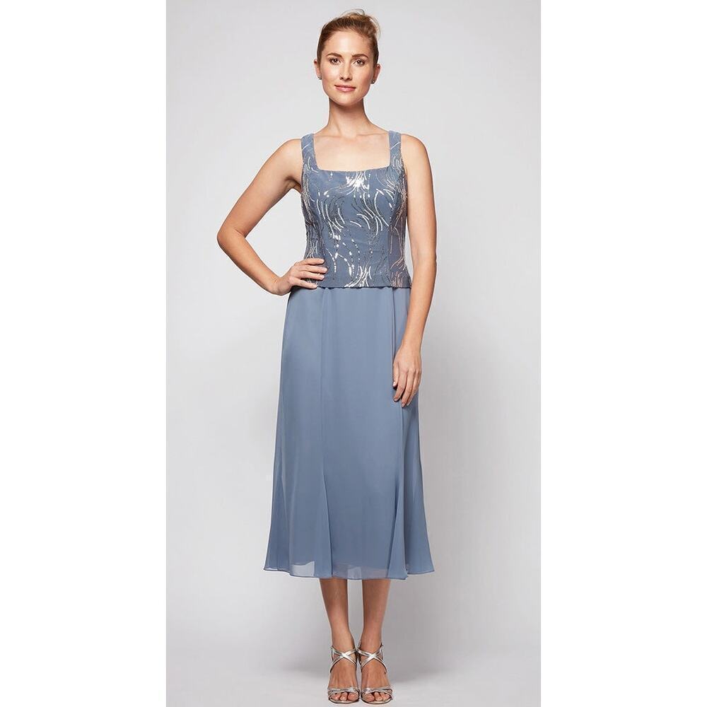 Alex Evenings Angela Firework Sequin Dress Steel Blue SZ 10 Formal Party Wedding